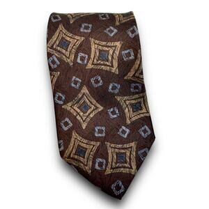 Fratelli 100% Silk Tie Mid Century Modern MCM Print Brown Blue Made in Italy
